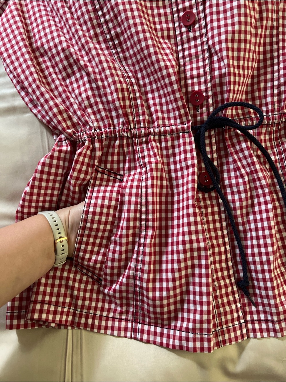 D&Co Red Gingham Utility Shirt Jacket XL Cottagecore Drawstring Waist - Picture 9 of 9